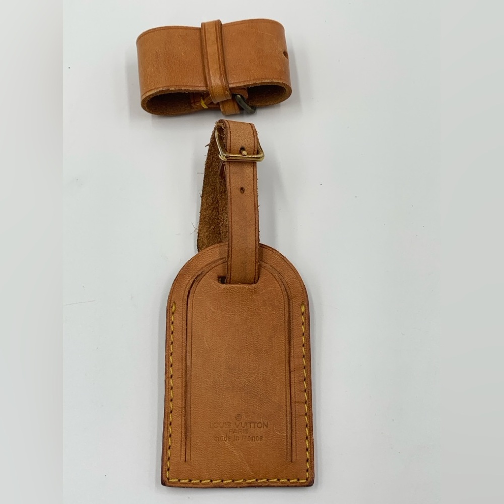Vintage Louis Vuitton Vachetta Leather Luggage Tag & Poignet Set -Made in France